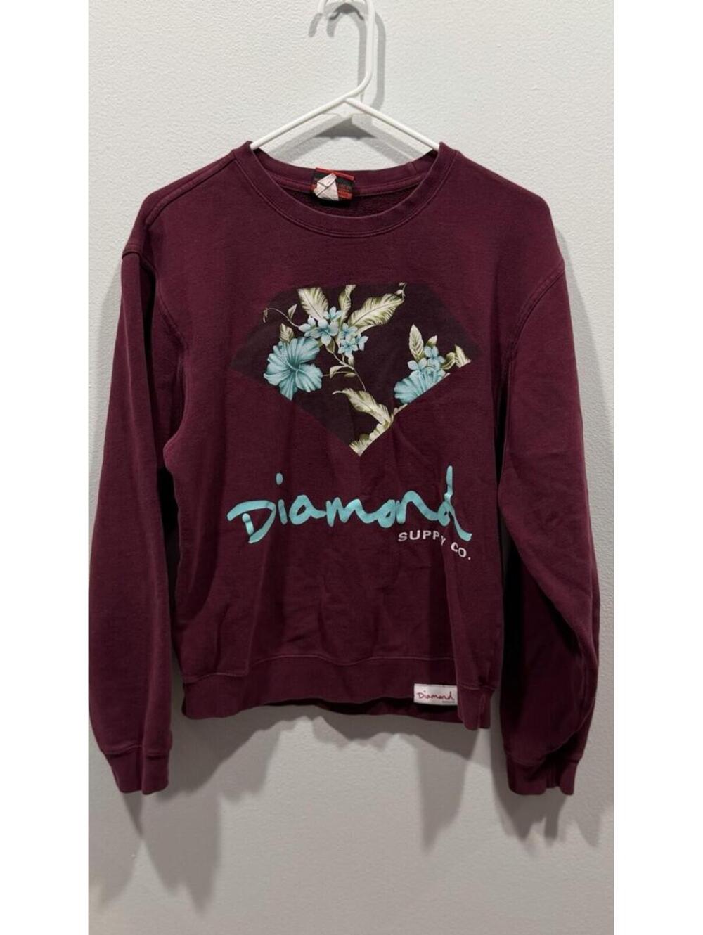 VINTAGE 2014 Diamond Supply Co Crewneck Sweater/Sweatshirt Maroon Size Small